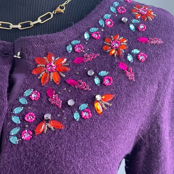 Free people wool angora embroidered purple cardigan - Picture 4 of 7